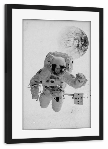 Poster mit Rahmen schwarz "SpaceSTAR" artboxONE - Schwarzweiß,Galaxy - Astronaut,Weltall,Fliegen,Schweben,Mond,Welt,Aussicht
