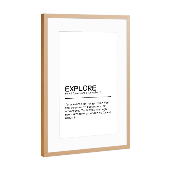 Poster mit Rahmen Kupfer "Explore Quote" artboxONE - Typografie,Reise,Schwarzweiß