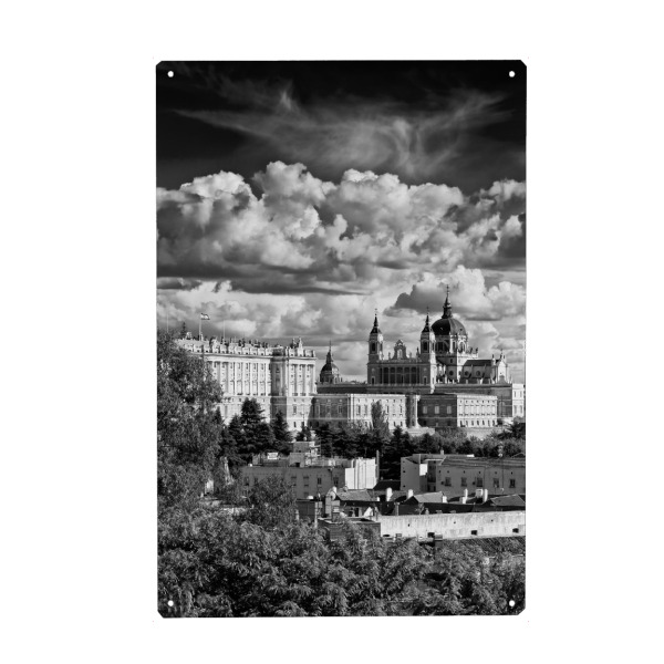 Metall Poster "Madrid in Black and White" artboxONE - Städte,Reise,Schwarzweiß,Architektur
