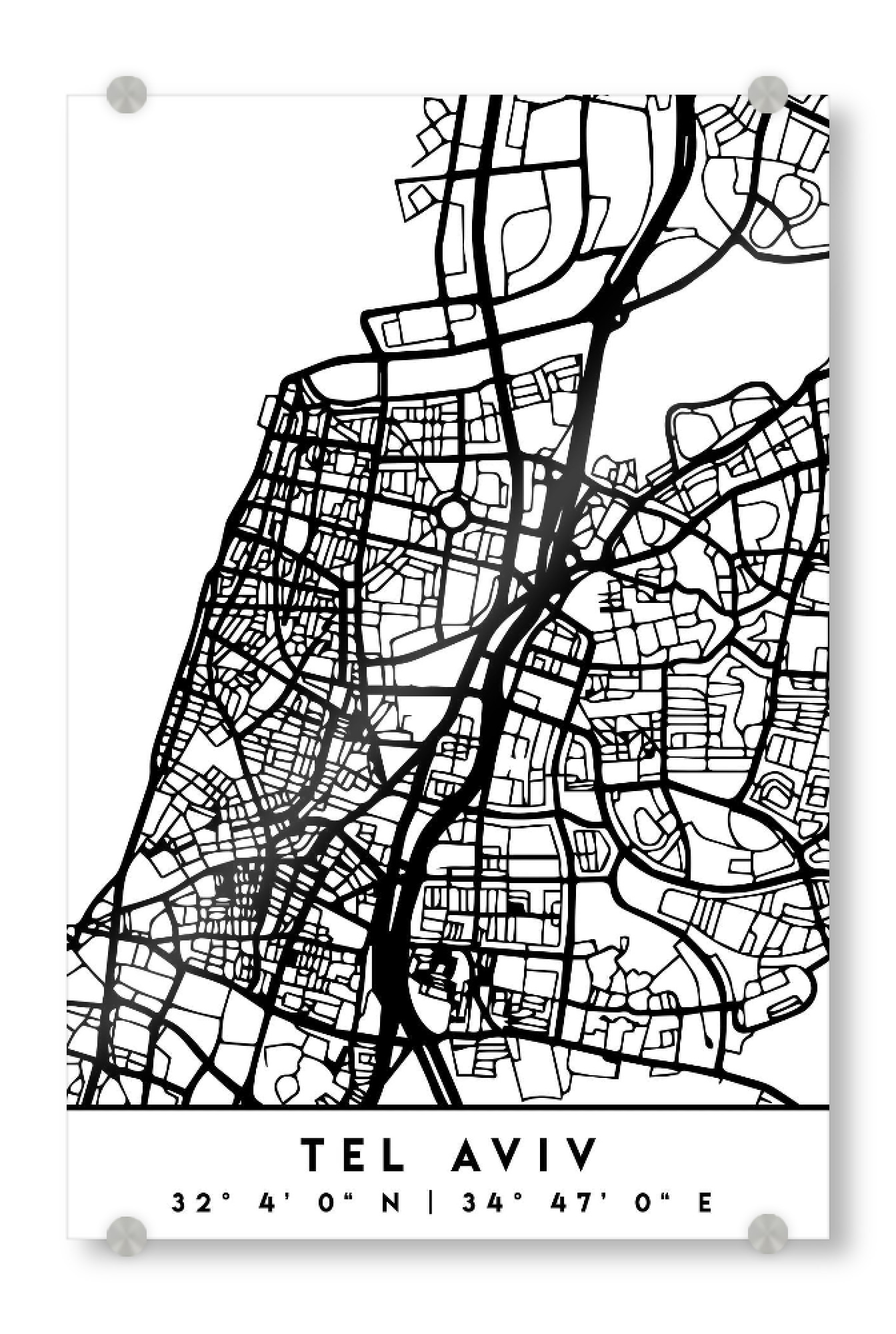 Acrylglasbild "TEL AVIV ISRAEL BLACK CITY MAP" artboxONE - Städte,Reise,Schwarzweiß,Städte / Weitere,Kartografie