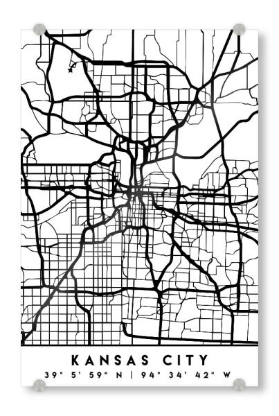 Acrylglasbild "KANSAS CITY MISSOURI CITY MAP" artboxONE - Städte,Reise,Schwarzweiß,Städte / Weitere,Kartografie