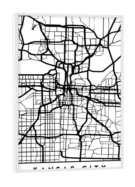 Poster mit weißem Rahmen "KANSAS CITY MISSOURI CITY MAP" artboxONE - Städte,Reise,Schwarzweiß,Städte / Weitere,Kartografie