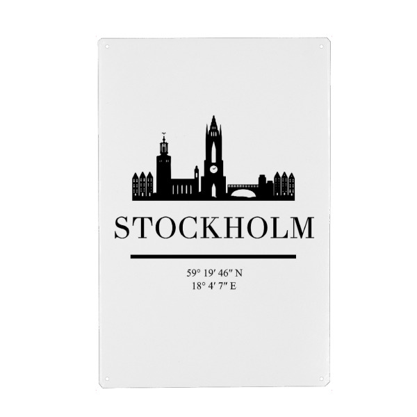 Metall Poster "STOCKHOLM SWEDEN BLACK SKYLINE" artboxONE - Städte,Reise,Schwarzweiß,Städte / Stockholm,Kartografie