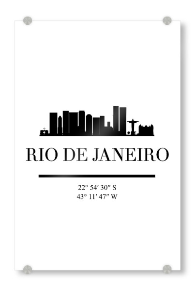 Acrylglasbild "RIO DE JANEIRO BRAZIL SKYLINE" artboxONE - Städte,Reise,Schwarzweiß,Städte / Rio de Janeiro,Kartografie