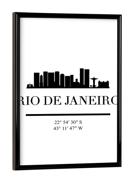 Poster mit schwarzem Rahmen "RIO DE JANEIRO BRAZIL SKYLINE" artboxONE - Städte,Reise,Schwarzweiß,Städte / Rio de Janeiro,Kartografie