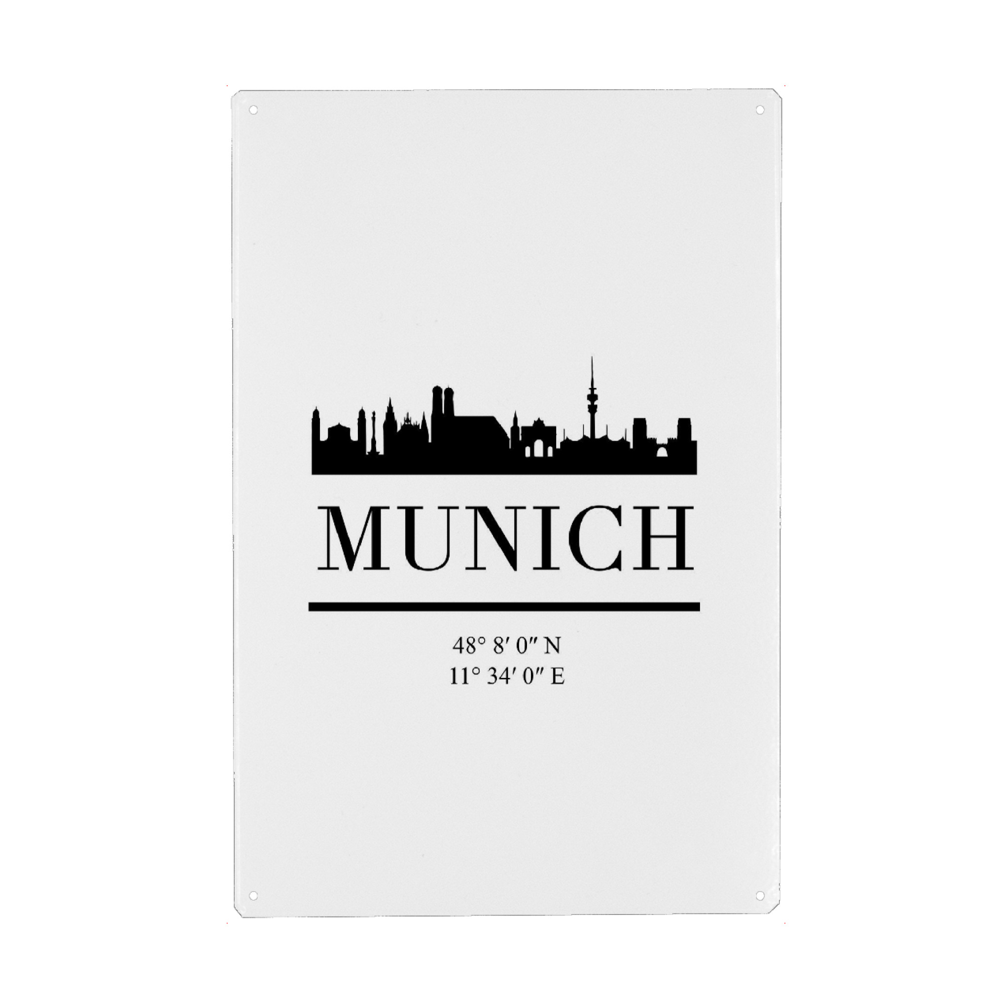 Metall Poster "MUNICH GERMANY BLACK SKYLINE ART" artboxONE - Städte,Städte / München,Reise,Schwarzweiß,Kartografie