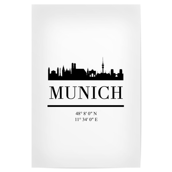 Poster 30x20 cm "MUNICH GERMANY BLACK SKYLINE ART" artboxONE - Städte,Städte / München,Reise,Schwarzweiß,Kartografie