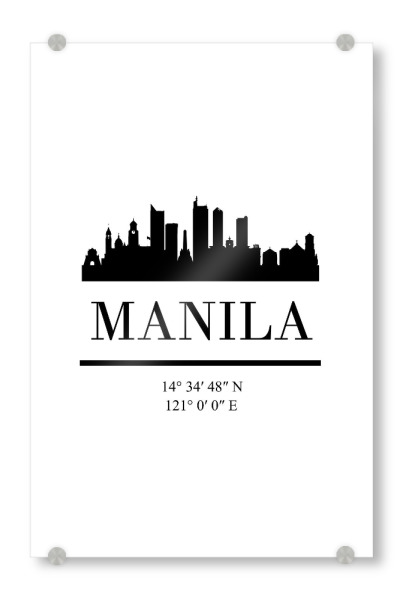 Acrylglasbild "MANILA PHILIPPINES BLACK SKYLINE" artboxONE - Städte,Reise,Schwarzweiß,Reise / Asien,Städte / Weitere,Kartografie