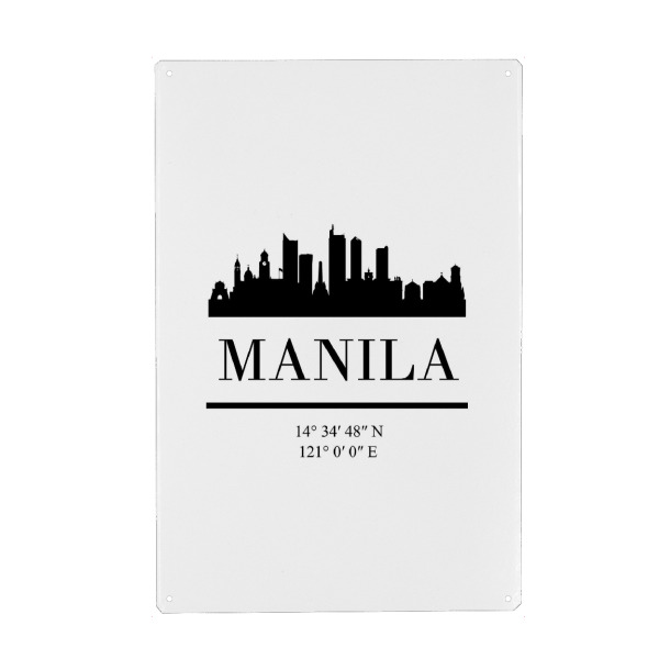 Holzbild "MANILA PHILIPPINES BLACK SKYLINE" artboxONE - Städte,Reise,Schwarzweiß,Reise / Asien,Städte / Weitere,Kartografie