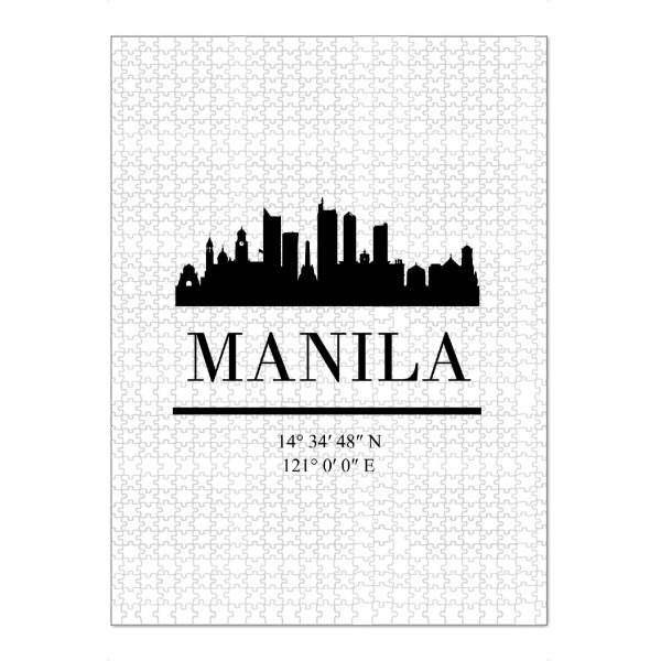 Puzzle Ravensburger "MANILA PHILIPPINES BLACK SKYLINE" artboxONE - Städte,Reise,Schwarzweiß,Reise / Asien,Städte / Weitere,Kartografie