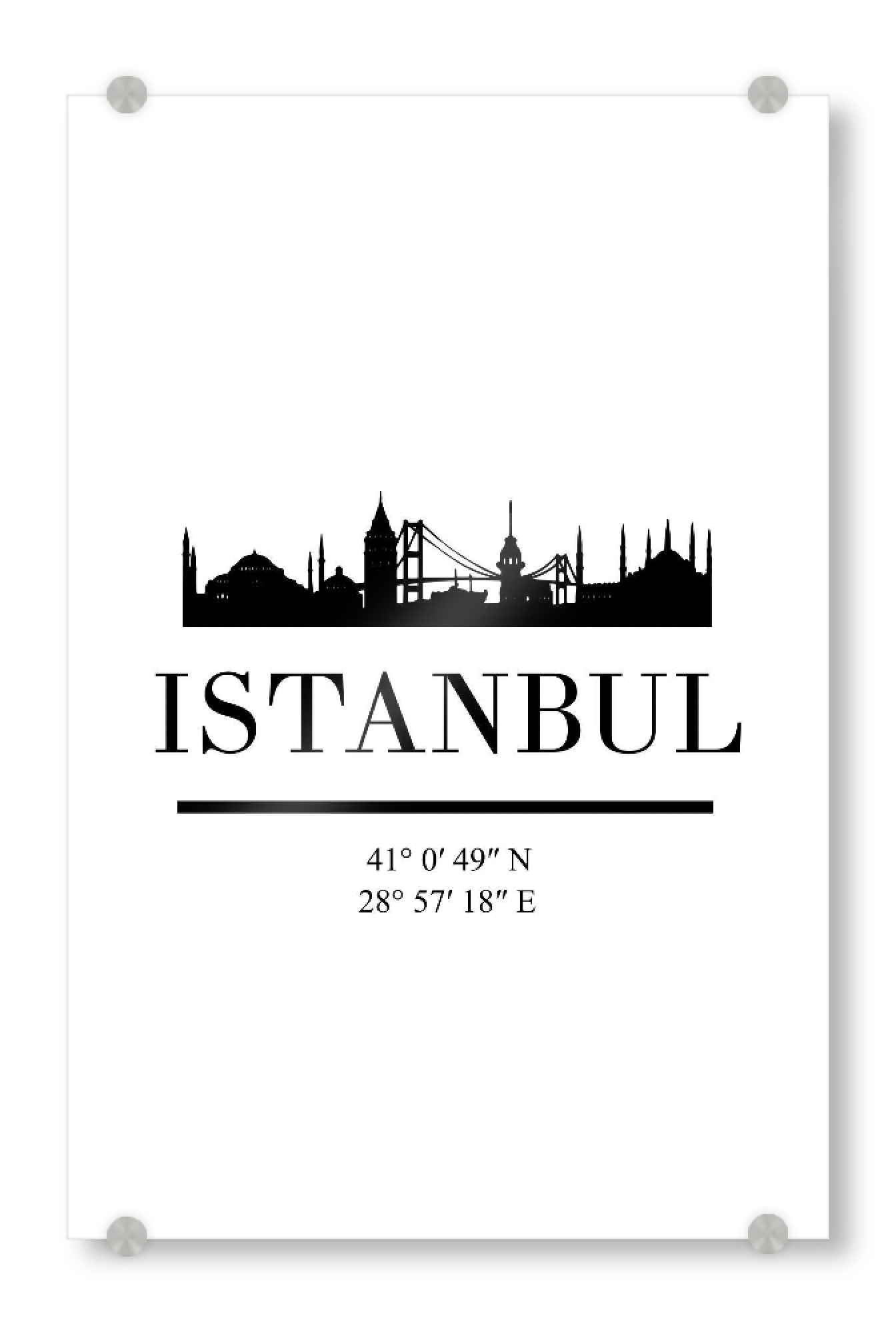 Acrylglasbild "ISTANBUL TURKEY BLACK SKYLINE ART" artboxONE - Städte,Reise,Schwarzweiß,Städte / Istanbul,Kartografie