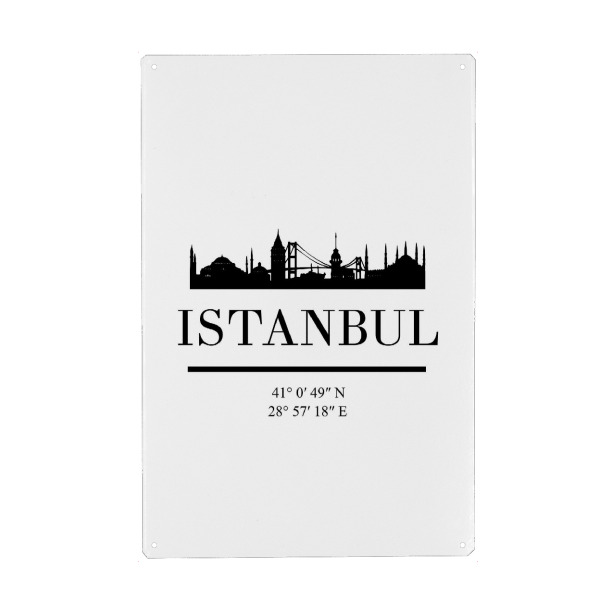 Metall Poster "ISTANBUL TURKEY BLACK SKYLINE ART" artboxONE - Städte,Reise,Schwarzweiß,Städte / Istanbul,Kartografie