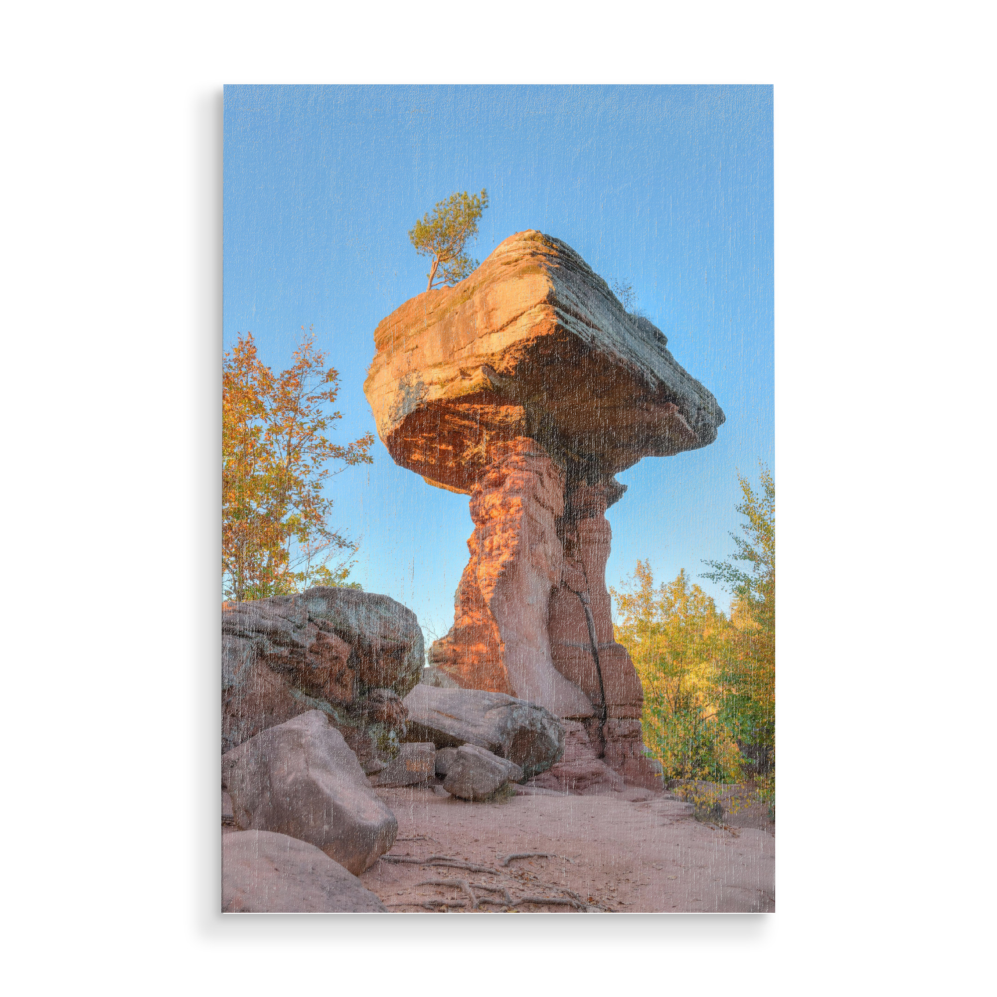 Holzbild "Teufelstisch Pfälzerwald" artboxONE - Natur - Rheinland-pfalz,Felsen,Hinterweidenthal,Teufelstisch,Pfälzerwald,Natur