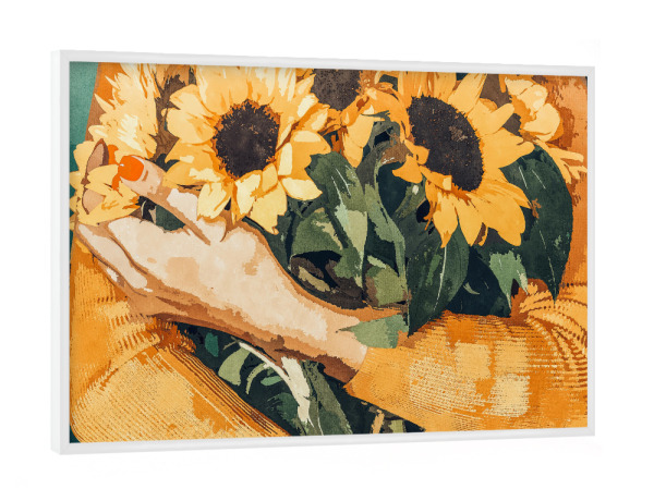 Poster mit weißem Rahmen "Holding Sunflowers" artboxONE - Natur,Menschen