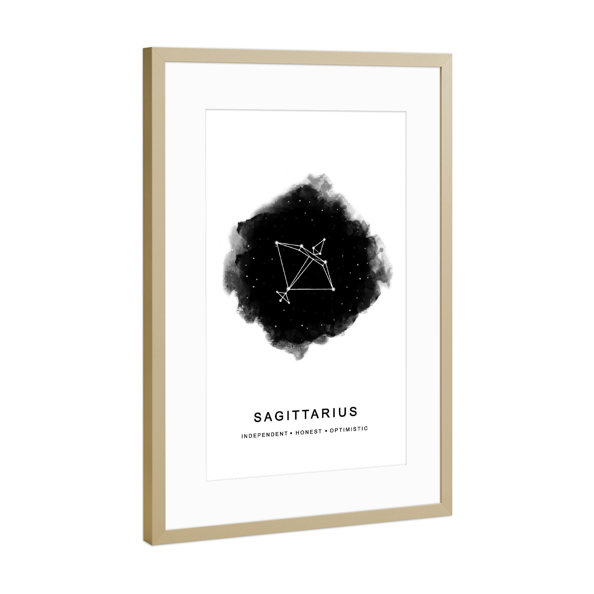Poster mit Rahmen Gold "Sagittarius Zodiac Constellation" artboxONE - Schwarzweiß,Geometrie,Galaxy
