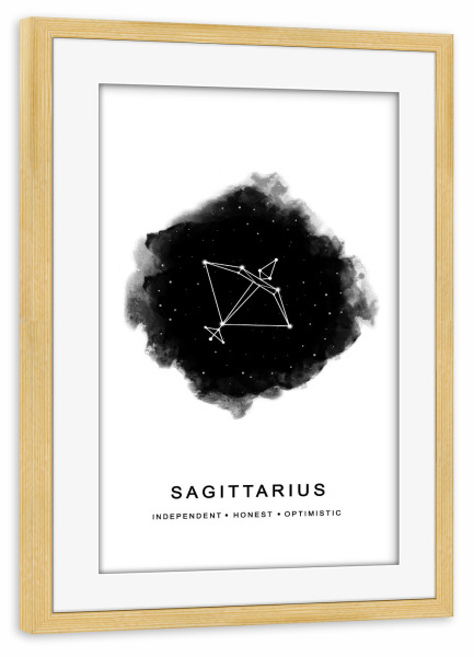 Poster mit Rahmen kiefer "Sagittarius Zodiac Constellation" artboxONE - Schwarzweiß,Geometrie,Galaxy