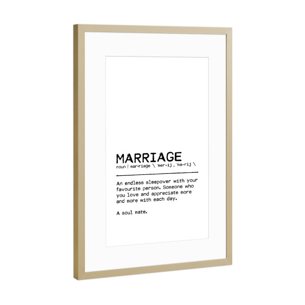 Poster mit Rahmen Gold "Marriage Quote" artboxONE - Typografie,Schwarzweiß,Liebe,Lustig