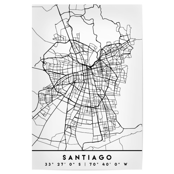 Poster 30x20 cm "SANTIAGO DE CHILE BLACK CITY MAP" artboxONE - Städte,Reise,Schwarzweiß,Städte / Weitere,Kartografie