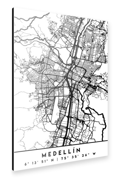 Alu-Dibond "MEDELLIN COLOMBIA BLACK CITY MAP" 30x20 cm artboxONE