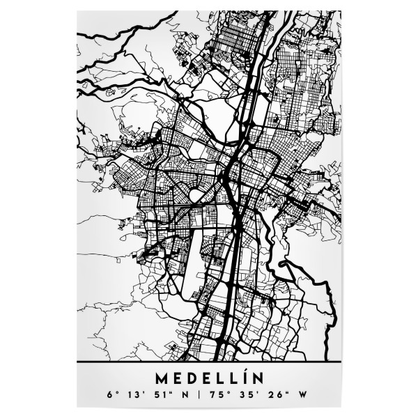 Poster 30x20 cm "MEDELLIN COLOMBIA BLACK CITY MAP" artboxONE - Städte,Reise,Schwarzweiß,Städte / Weitere,Kartografie
