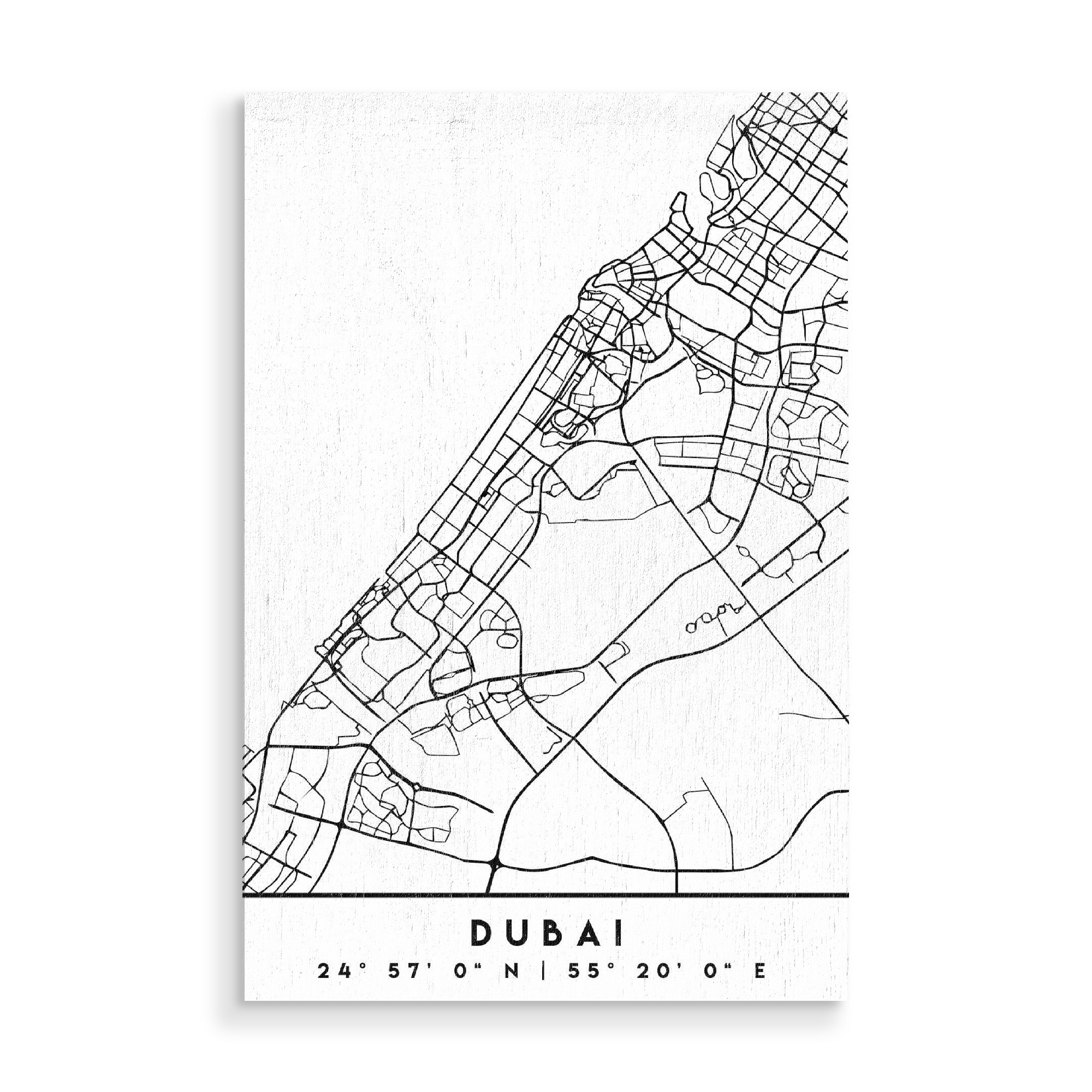 Holzbild "DUBAI UAE BLACK CITY MAP" artboxONE - Städte,Reise,Schwarzweiß,Städte / Dubai,Kartografie