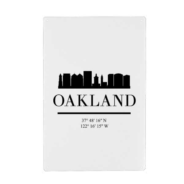 Metall Poster "OAKLAND CALIFORNIA BLACK SKYLINE" artboxONE - Städte,Reise,Schwarzweiß,Städte / Weitere,Kartografie