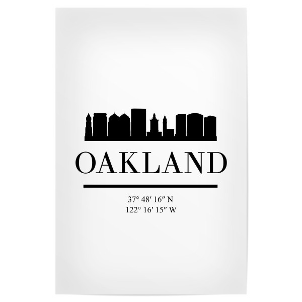 Poster "OAKLAND CALIFORNIA BLACK SKYLINE" artboxONE - Städte,Reise,Schwarzweiß,Städte / Weitere,Kartografie