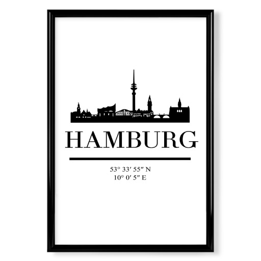 HAMBURG GERMANY BLACK SKYLINE ART
