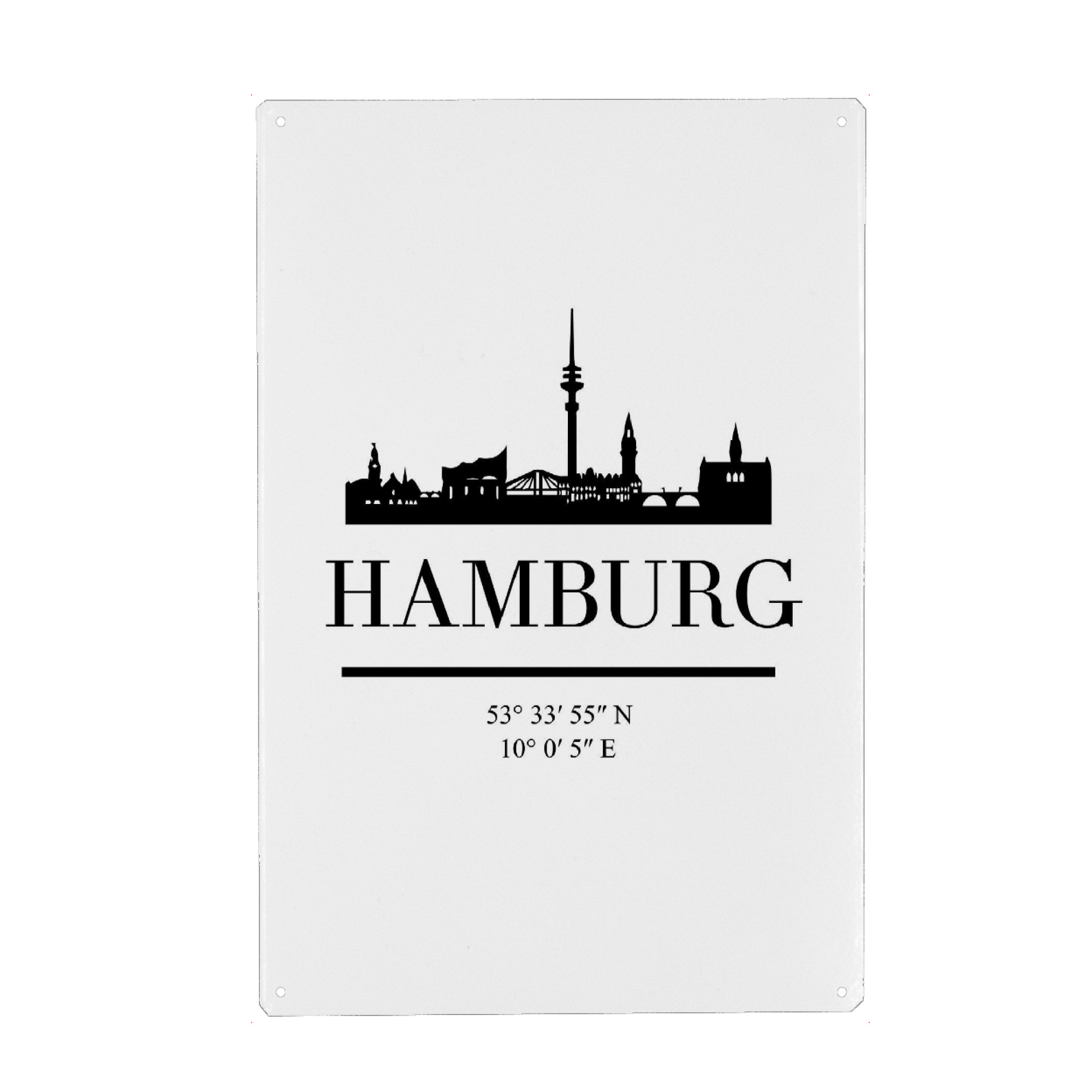 Metall Poster "HAMBURG GERMANY BLACK SKYLINE ART" artboxONE - Städte,Städte / Hamburg,Reise,Schwarzweiß,Kartografie