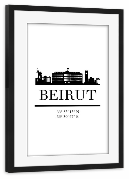 Poster mit Rahmen schwarz "BEIRUT LEBANON BLACK SKYLINE ART" artboxONE - Städte,Reise,Schwarzweiß,Reise / Asien,Städte / Weitere,Kartografie
