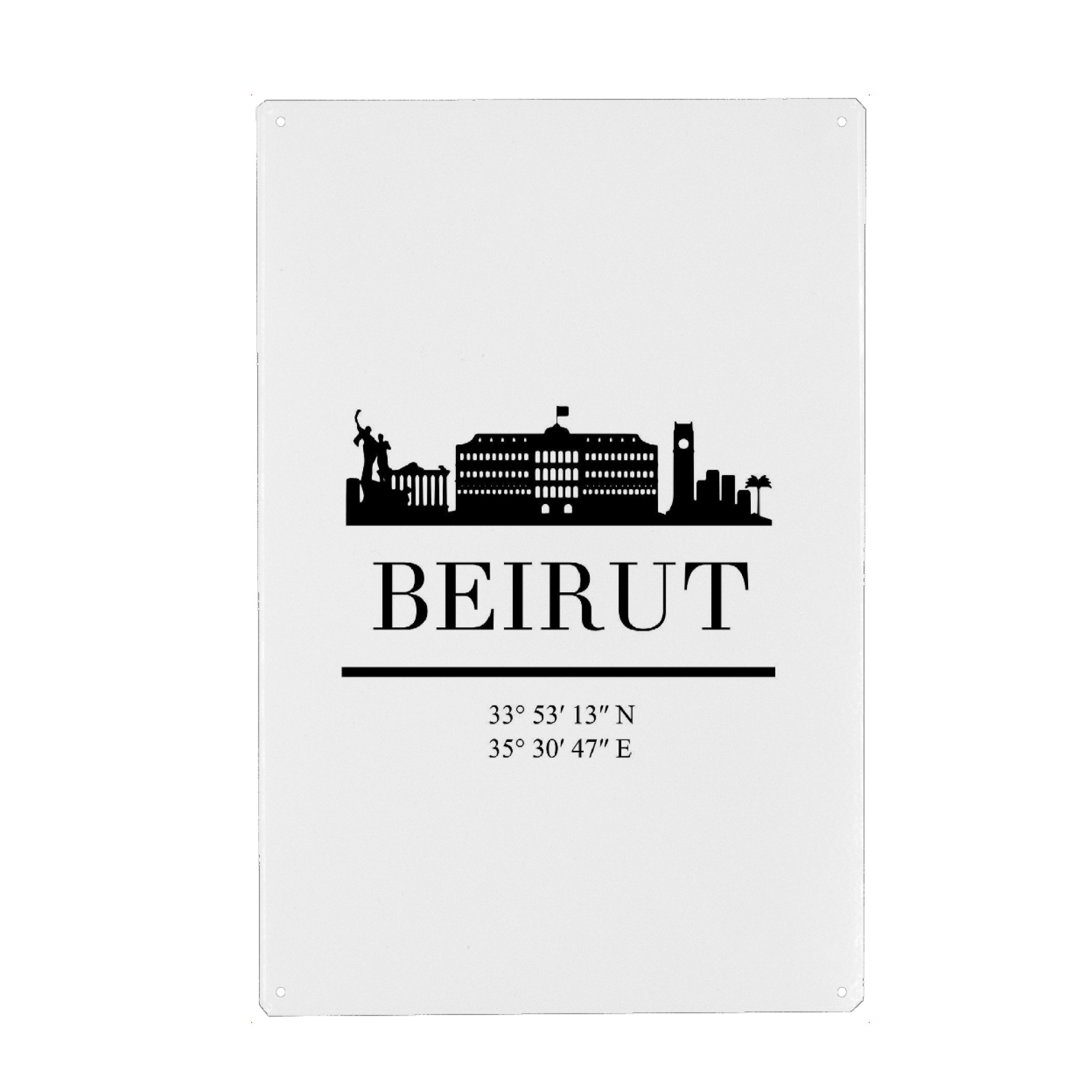 Holzbild "BEIRUT LEBANON BLACK SKYLINE ART" artboxONE - Städte,Reise,Schwarzweiß,Reise / Asien,Städte / Weitere,Kartografie