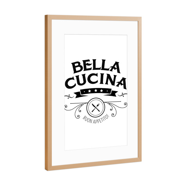 Poster mit Rahmen Kupfer "Bella Cucina" artboxONE - Typografie,Essen & Trinken,Schwarzweiß - Bella cucina,Küche,Kitchen,Dinner table,Dinner