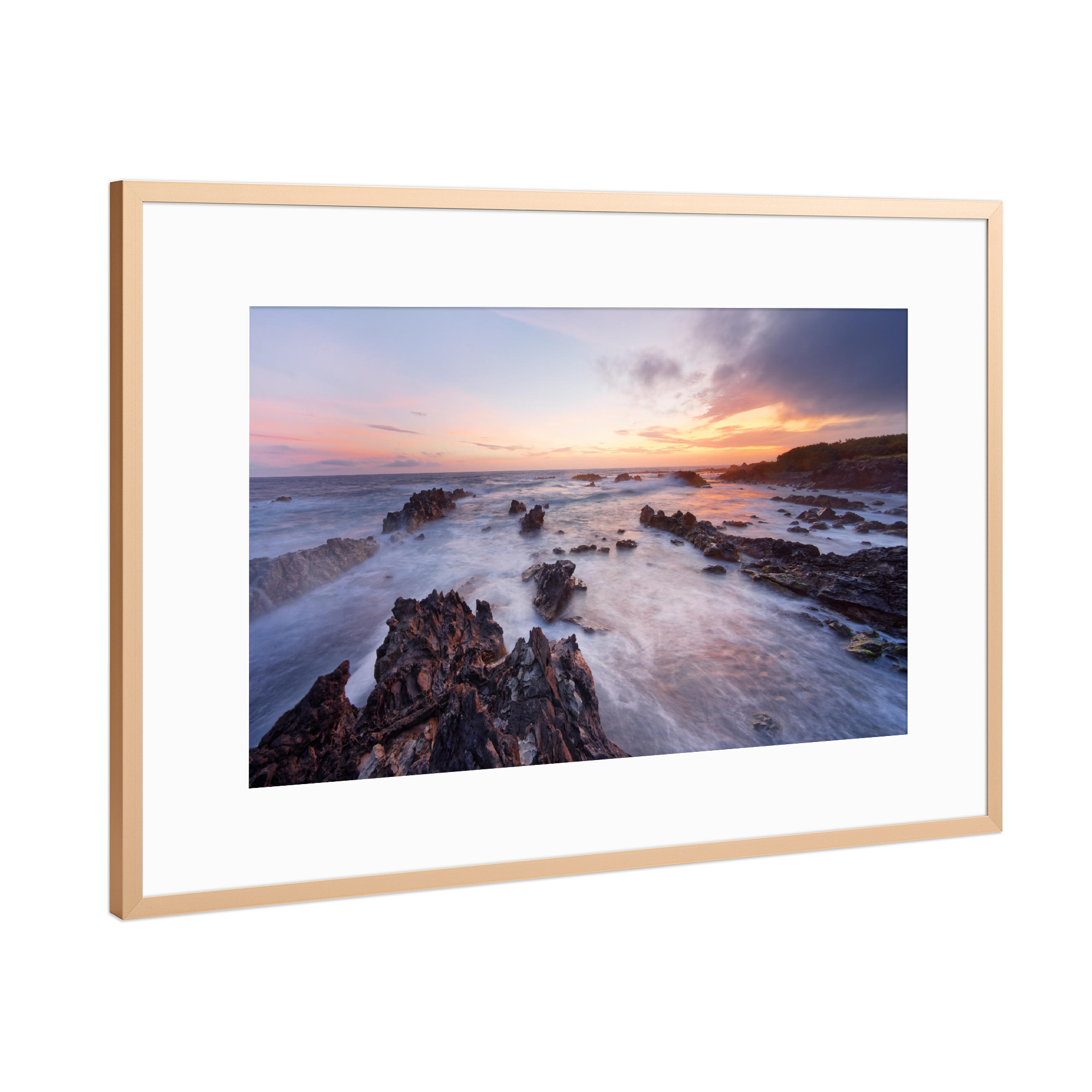 Poster mit Rahmen Kupfer "Wilde Küste im Abendlicht" artboxONE - Natur,Reise / Strand und Meer