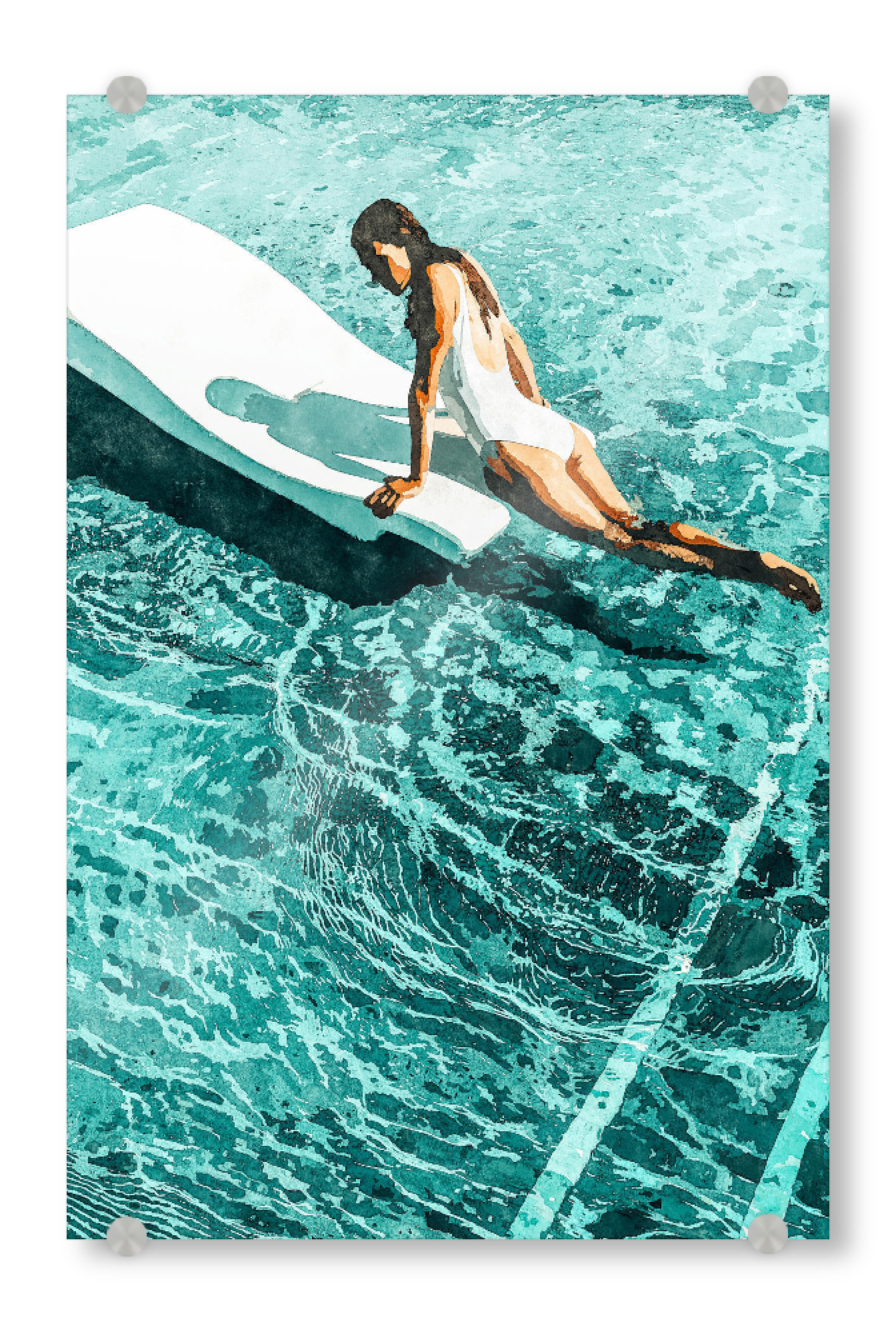 Acrylglasbild "Pool Day | Summer Swimming Swim" artboxONE - Menschen - Watercolor,Summer,Swim,Swimming,Water,Pool,Relax,Waves,Fashion,Lifestyle
