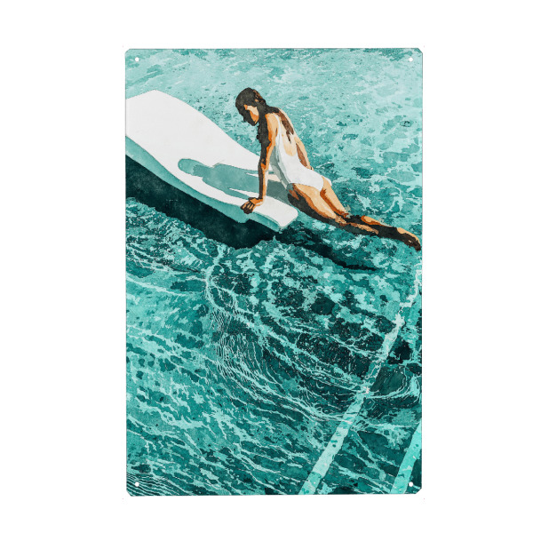 Metall Poster "Pool Day | Summer Swimming Swim" artboxONE - Menschen - Watercolor,Summer,Swim,Swimming,Water,Pool,Relax,Waves,Fashion,Lifestyle