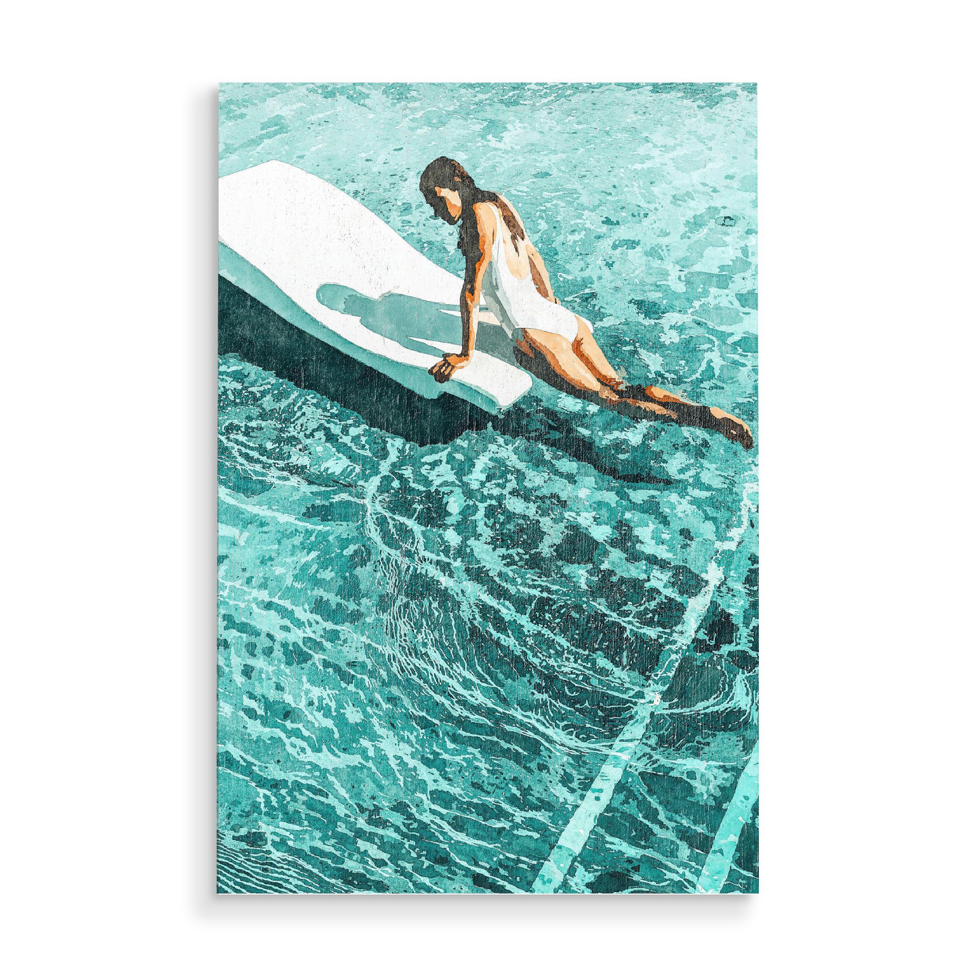 Holzbild "Pool Day | Summer Swimming Swim" artboxONE - Menschen - Watercolor,Summer,Swim,Swimming,Water,Pool,Relax,Waves,Fashion,Lifestyle