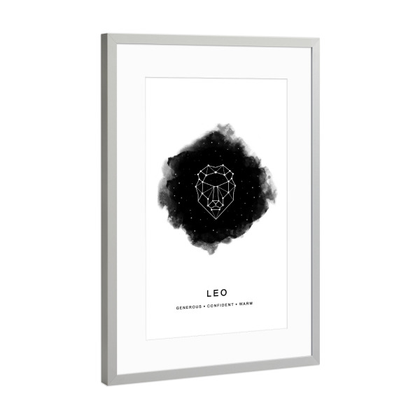 Poster mit Rahmen Silber "Leo Zodiac Constellation" artboxONE - Schwarzweiß,Geometrie,Galaxy