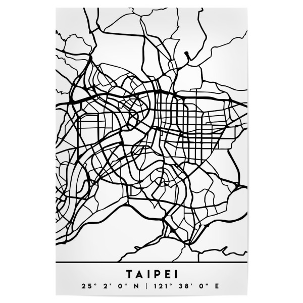 Poster "TAIPEI TAIWAN BLACK CITY MAP" artboxONE - Städte,Reise,Schwarzweiß,Reise / Asien,Städte / Weitere,Kartografie