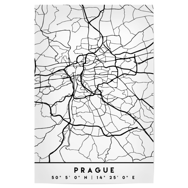Poster 30x20 cm "PRAGUE CZECH REPUBLIC CITY MAP" artboxONE - Städte,Reise,Schwarzweiß,Städte / Prag,Kartografie