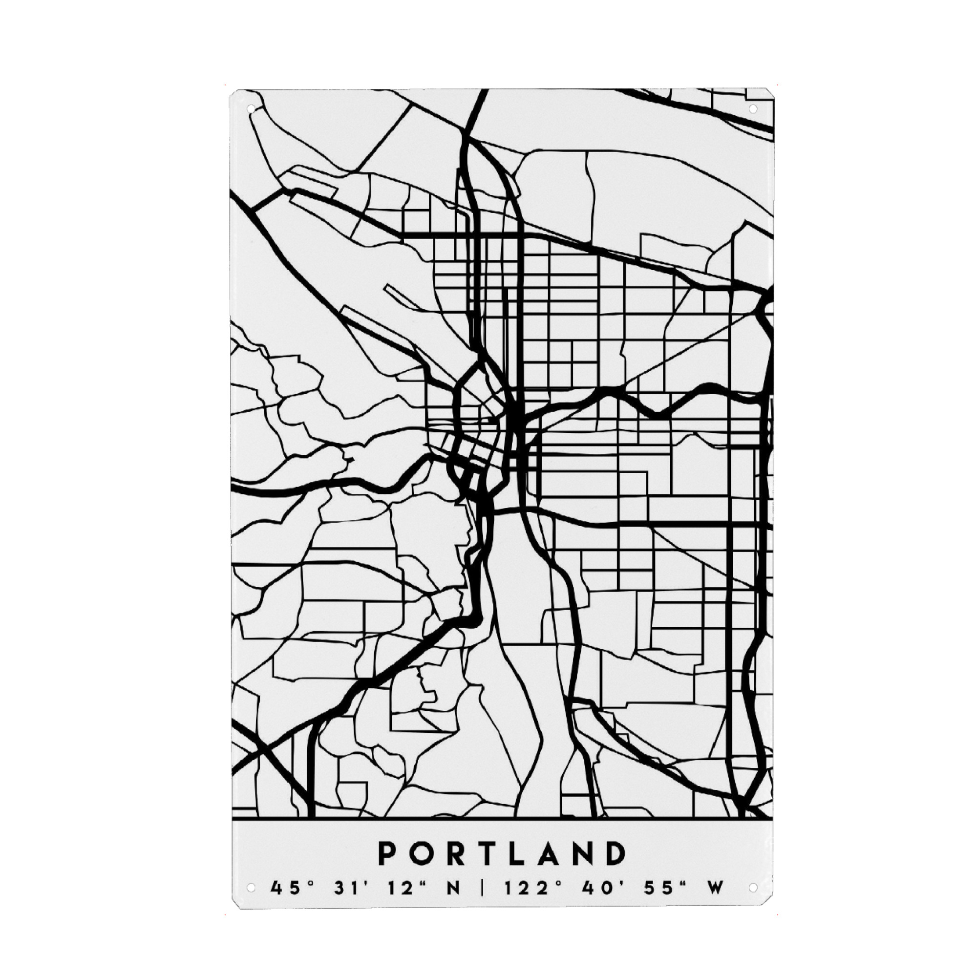 Holzbild "PORTLAND OREGON BLACK CITY MAP" artboxONE - Städte,Reise,Schwarzweiß,Städte / Weitere,Kartografie
