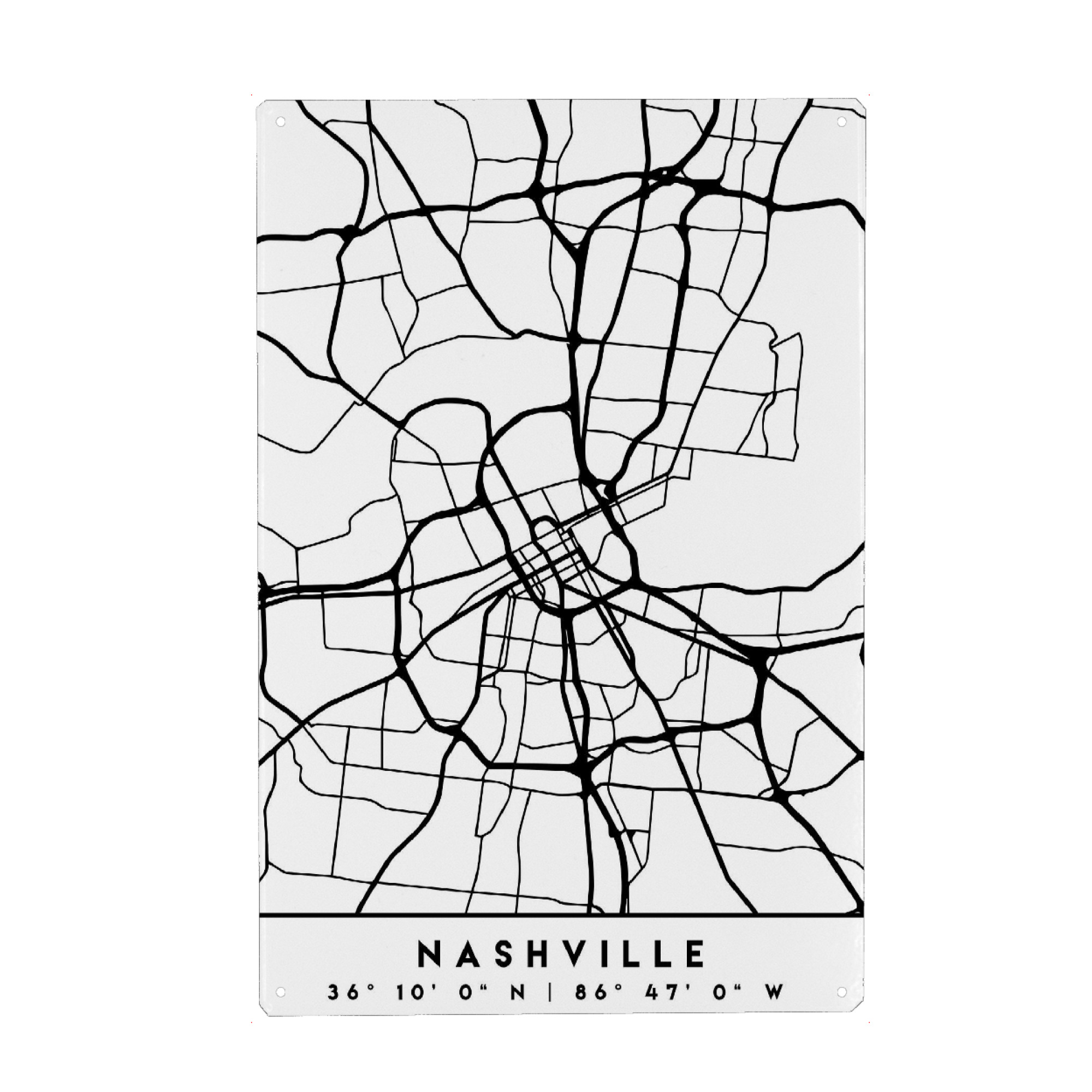 Holzbild "NASHVILLE TENNESSEE CITY MAP" artboxONE - Städte,Reise,Schwarzweiß,Städte / Weitere,Kartografie
