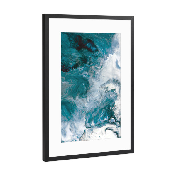 Poster mit Rahmen Schwarz (Metallic) "Teal Abstract Art" artboxONE - Abstrakt,Marmor - Fluid art,Abstract painting,Teal and white
