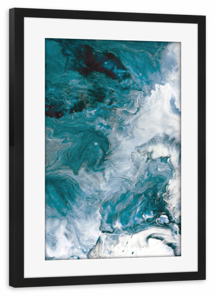 Poster mit Rahmen schwarz "Teal Abstract Art" artboxONE - Abstrakt,Marmor - Fluid art,Abstract painting,Teal and white