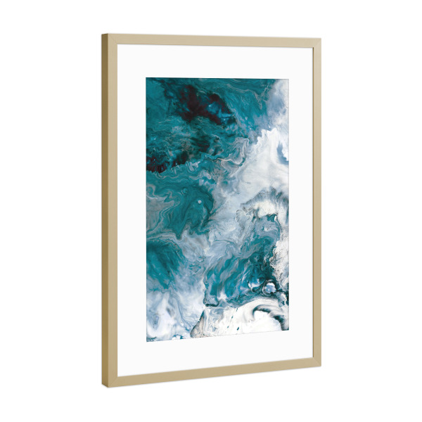 Poster mit Rahmen Gold "Teal Abstract Art" artboxONE - Abstrakt,Marmor - Fluid art,Abstract painting,Teal and white