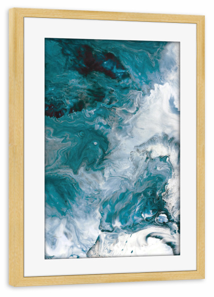 Poster mit Rahmen kiefer "Teal Abstract Art" artboxONE - Abstrakt,Marmor - Fluid art,Abstract painting,Teal and white