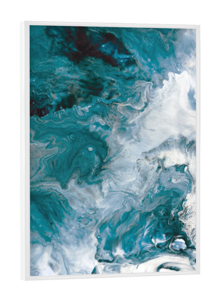 Poster mit weißem Rahmen "Teal Abstract Art" artboxONE - Abstrakt,Marmor - Fluid art,Abstract painting,Teal and white