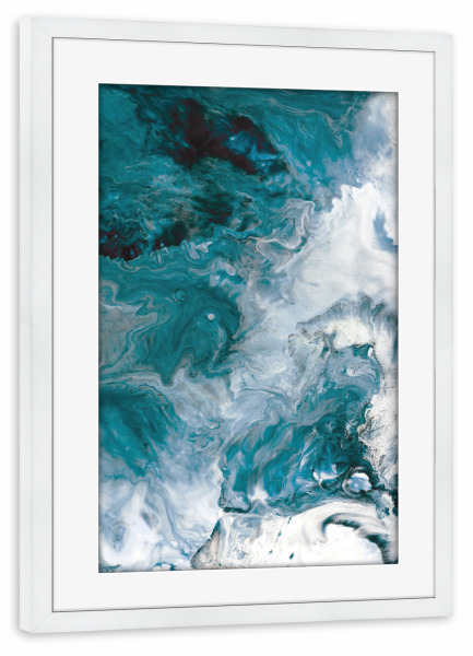 Poster mit Rahmen weiß "Teal Abstract Art" artboxONE - Abstrakt,Marmor - Fluid art,Abstract painting,Teal and white