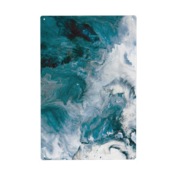 Metall Poster "Teal Abstract Art" artboxONE - Abstrakt,Marmor - Fluid art,Abstract painting,Teal and white - Blechschild