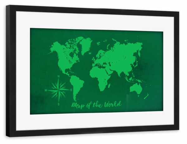 Poster mit Rahmen schwarz "World map green" artboxONE - Reise,Kartografie