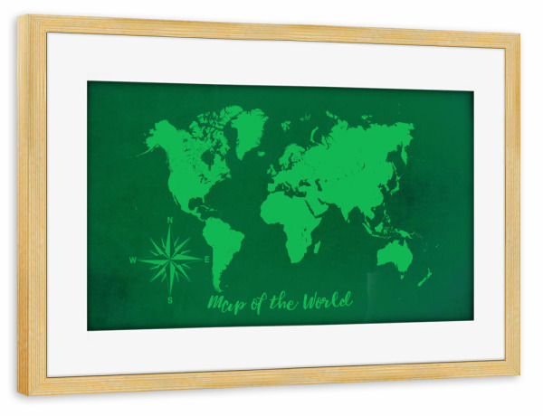 Poster mit Rahmen kiefer "World map green" artboxONE - Reise,Kartografie